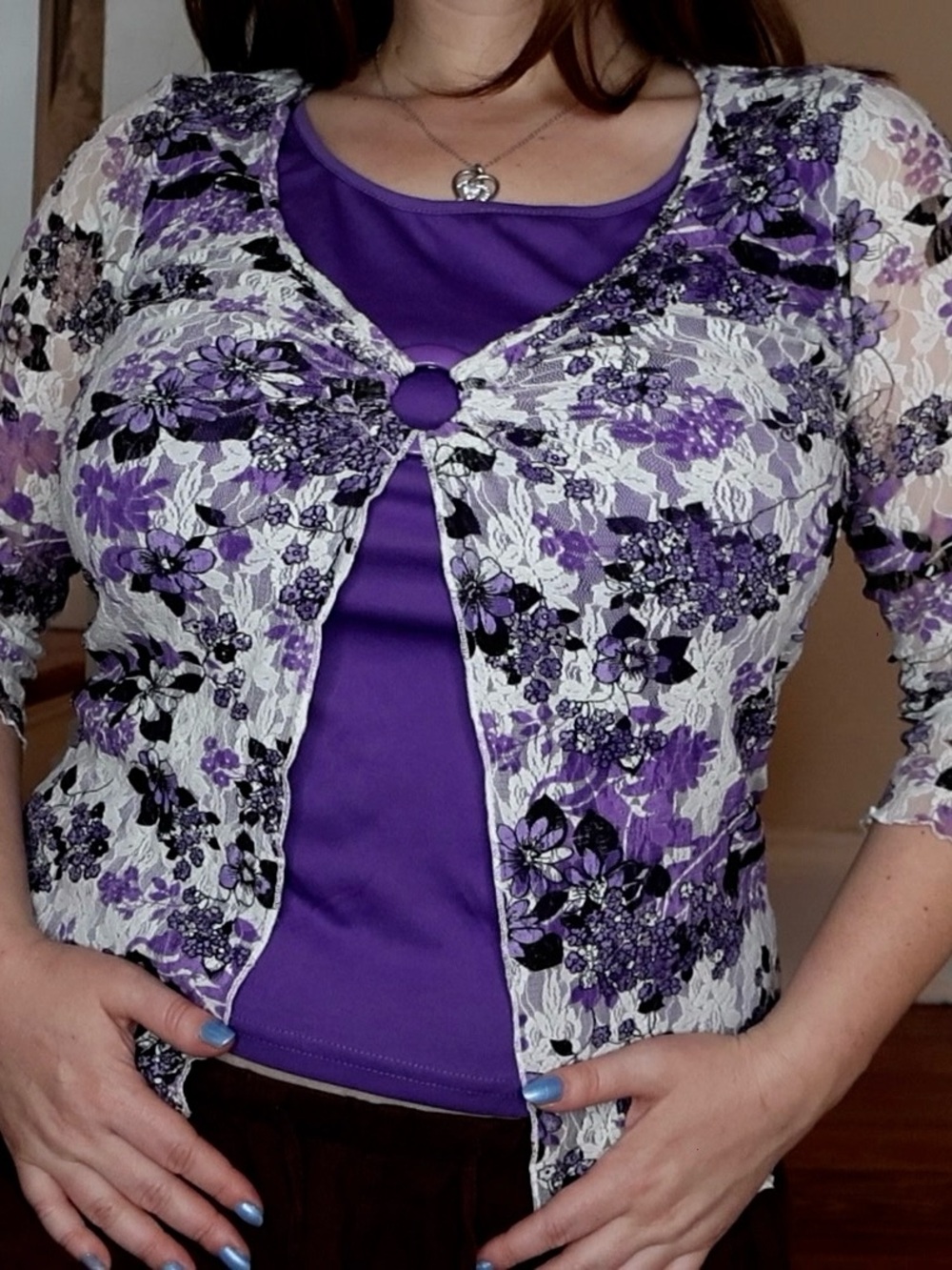 Purple Floral Lace Two-In-One Top